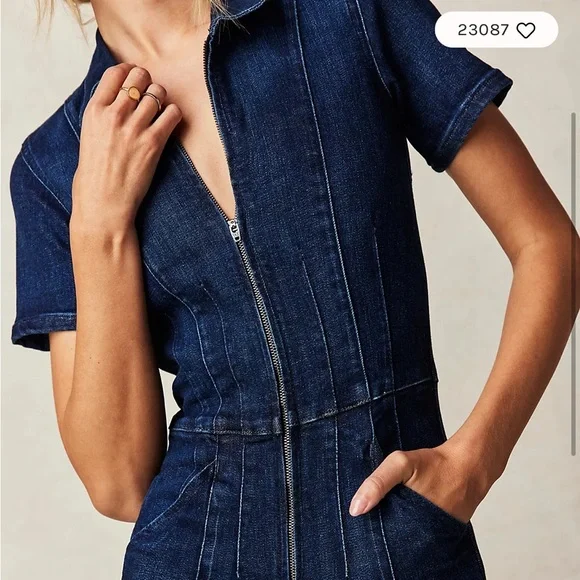 We The Free - Free People Jayde Dark Blue Denim Jumpsuit - Picture 4 of 6